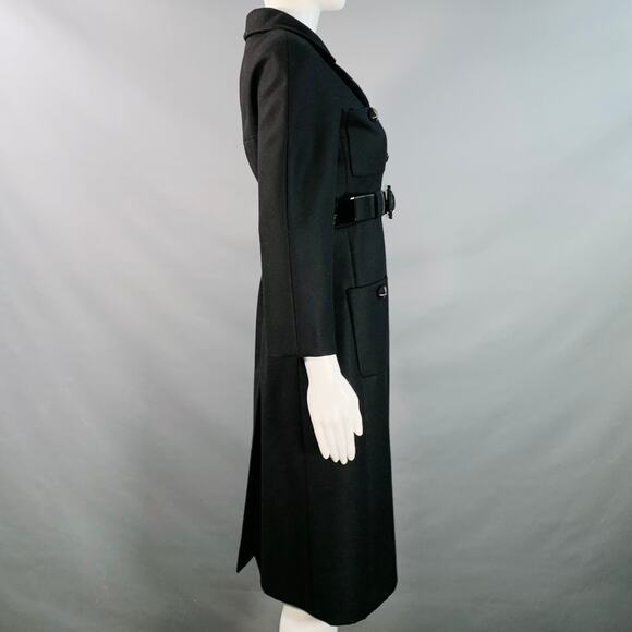 CHANEL Vintage AW07 Size 4 Black Wool Patent Leather 3/4 Sleeves Belted Coat - Picture 5 of 10